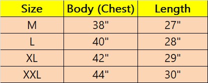 Size chart for Premium Cotton Polo Shirt