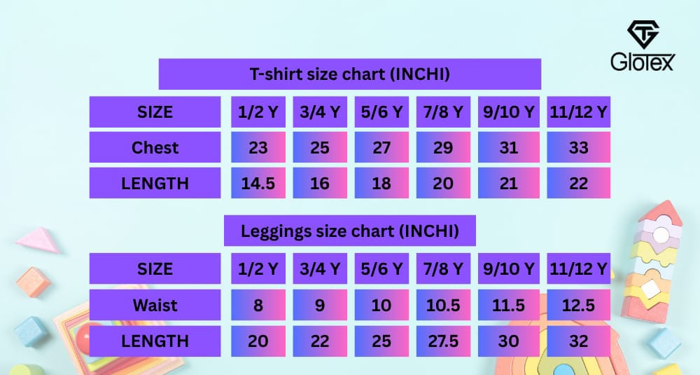 Size chart for Export Quality 5pcs Leggings Combo
